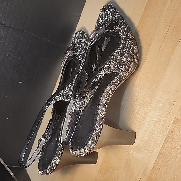 Life Stride "Adorn" Black/Brown/White Boulce Fabric Sling-back Heels, Size 8.5M - Picture 4 of 9